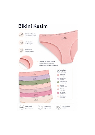 Sebatingo Kadın 7 Gün Baskılı Pamuklu Likralı Külot 37000-704 Çok Renkli