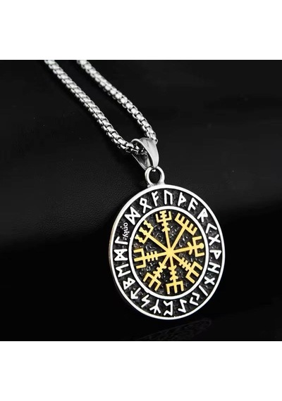 Viking Nordik Vegvisir İşlemeli Runik Sembollü 316l Paslanmaz Çel