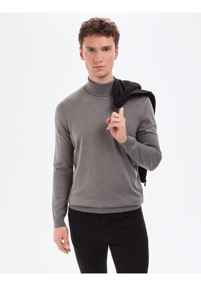 Pierre Cardin Gri Melanj Slim Fit Balıkçı Yaka Basic Triko Kazak 50314202-vr086