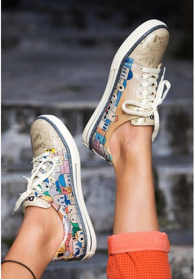 Kadın Vegan Deri Bej Sneakers - Stunning Sunset Tasarım Çok Renkli