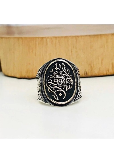 İpek Silver Buda Geçer Yahu Yazılı Erkek Yüzük 925 Ayar Gümüş