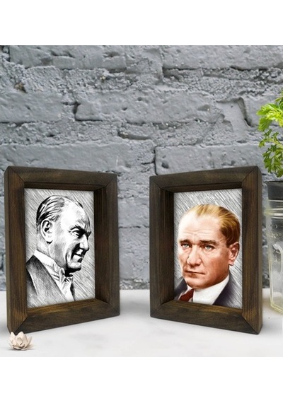 Bk Gift Atatürk Tasarımlı Dekoratif 2'Li Doğal Masif Ahşap Çerçev (500760277)