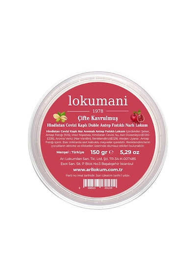 Hindistan Cevizi Kaplı Çifte Kavrulmuş Duble Antep Fıstıklı Narlı Lokum 150 Gr