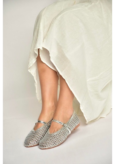 Fox Shoes Y820724109 Gümüş File Görünümlü Kadın Babet Gümüş