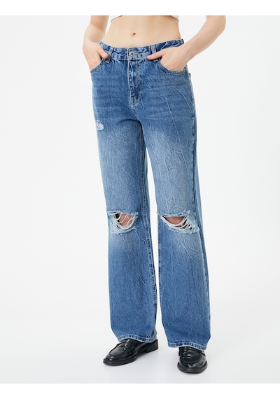 Koton Yüksek Bel Kot Pantolon Yırtık Düz Paça - Eve Jeans Orta İndigo 4sal40095md 4SAL40095MDMID İndigo Koton Yüksek Bel Kot Pantolon Yırtık Düz Paça - Eve Jeans Orta İndigo 4sal40095md 4SAL40095MDMID İndigo