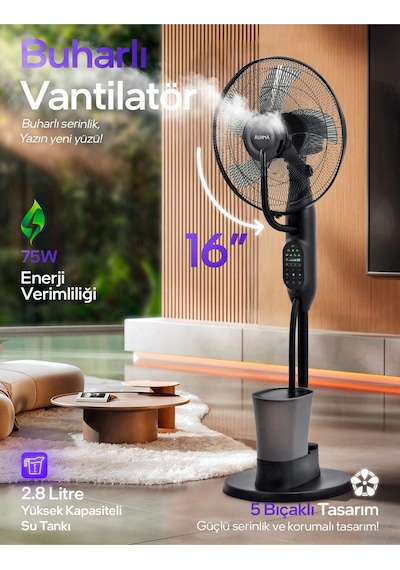 Auhma Acfn01 16 İnç 5 Bıçaklı 2.8 Litre Kapasiteli Buharlı Güçlü Vantilatör
