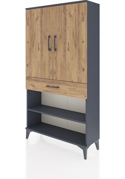 Arges Dolap 4 Raflı Tek Çekmeceli 2 Kapaklı 88x30x163 Antrasit-çam Antrasit
