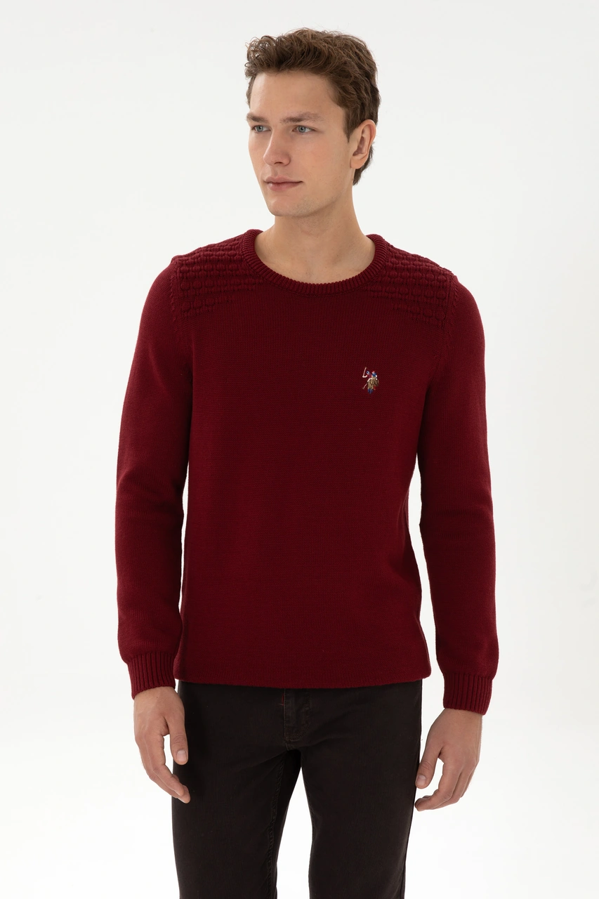 U.S. Polo Assn. Erkek Slim Fit Bisiklet Yaka Bordo Kazak 50314975-VR014