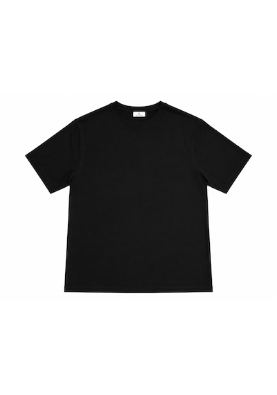 Vasto Moda Erkek Oversize Kalın Dokulu %100 Organik Pamuk Bisiklet Ribana Yakalı Siyah T-shirt