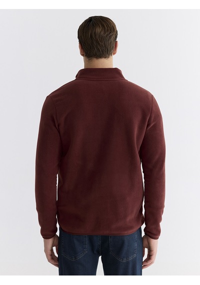 Lcwaıkıkı Classic Bordo Dik Yaka Uzun Kollu Polar Erkek Fermuarlı Sweatshirt
