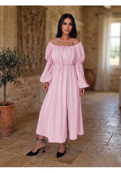 Tuseja Büzgülü Elbise Pembe