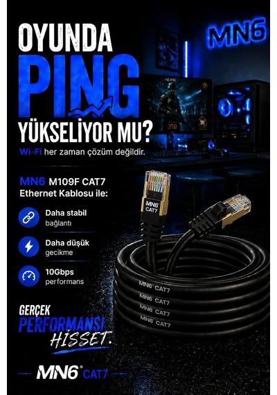 M109f Cat7 Kablo 20 Metre/bakır Tel-10gbps-50 Mikron Altın Kaplama/20 Metre Cat7 Ethernet Kablo Standart