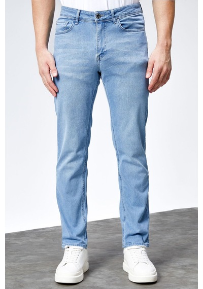 HLT Jeans Erkek Ricardo Buz Mavi Taşlamalı Regular Fit Likralı Jean Kot Pantolon