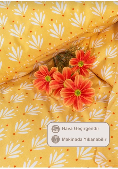 Koyu Turkuaz Batik Desenli Nevresim Takımı Çift Kişilik Koyu Sarı