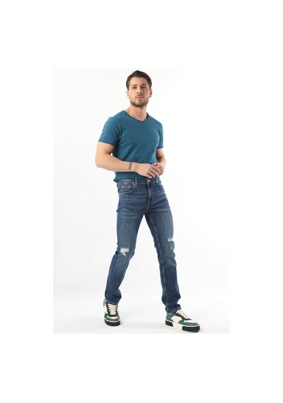 Erkek Dizi Yırtık Jean Pantolon Mavi 001
