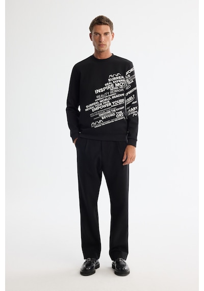 Avva Erkek Siyah Bisiklet Yaka Pamuklu Baskılı Regular Fit Sweatshirt A42y1285