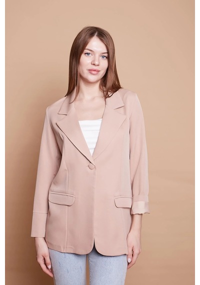 Yakalı Kolu Katlamalı Cep Kapaklı Salaş Boyfriend Oversize Hafif Likralı Kumaş Blazer Ceket -bej Bej Yakalı Kolu Katlamalı Cep Kapaklı Salaş Boyfriend Oversize Hafif Likralı Kumaş Blazer Ceket -bej Bej