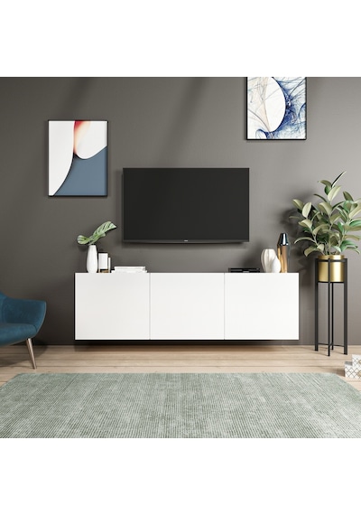 Bmdekor Tv Sehpası Duvara Asma Wishe Beyaz 150 Cm
