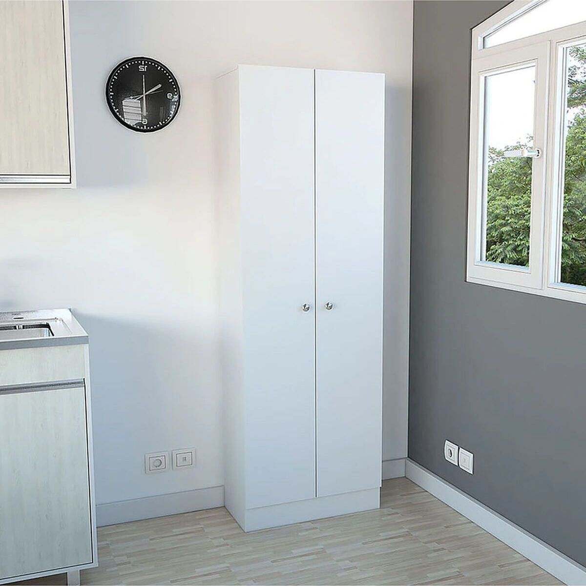 Mez Çok Amaçlı Dolap,5 Raflı, 2 Kapaklı Mutfak Dolabı Kiler Dolabı Banyo Dolabı Beyaz
