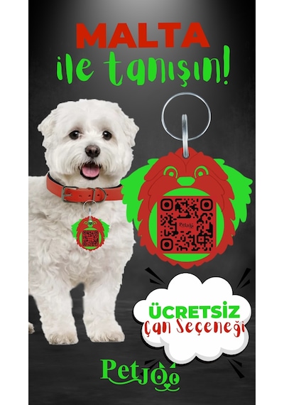 Petjoo 12.Malta Yeşil-Kırmızı Qr'lı Köpek Künyesi