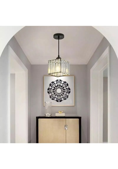 Luna Lighting  Modern Luxury Sarkıt Avize Hol Antre Siyah Kristal Taşlı Avize Siyah