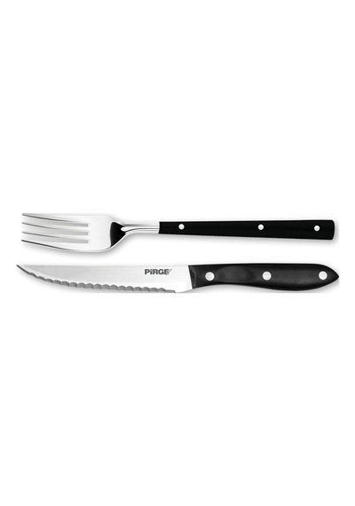 Pirge Steak / Biftek Bıçağı & Çatal Seti 12 CM 41085 Siyah