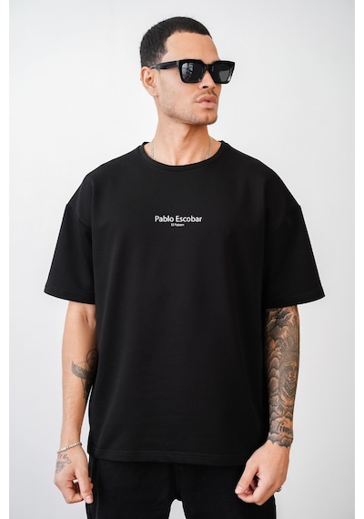 King-Brich Oversize Kalıp Pablo Escobar İs Calling Baskılı Unisex Tişört Siyah