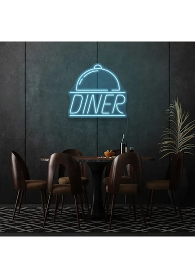 Restoranlara Özel Diner Yazılı Ve Şekilli Neon Tabela Turkuaz