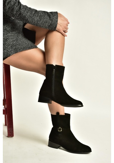 Fox Shoes Z752554161 Siyah Hakiki Deri Süet Günlük Kadın Bot