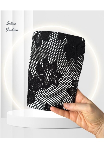 Intive Fashion Jane Büyük Çiçek Desenli File Modern Külotlu Çorap Bordo-siyah Siyah