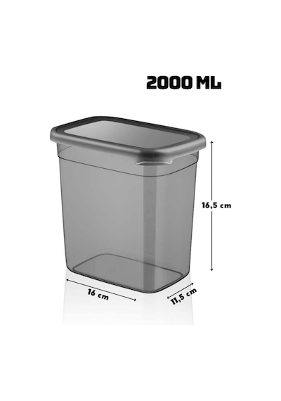 Nandy Home Jumbo Boy Dikdörtgen Saklama Kabı 2000 ML Antrasit 6 Adet Antrasit