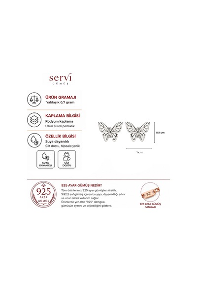 Servi 925 Ayar Gümüş Silver Wings Kelebek Figürlü Küpe-534
