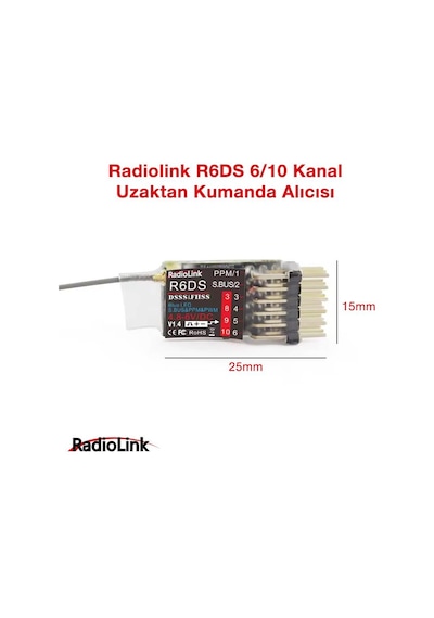 Radiolink R6ds 10 Kanal Uzaktan Kumanda Alıcısı Receiver Pwm+ppm&s-bus At9&at9s&at10&at10ıı İle Uyumludur