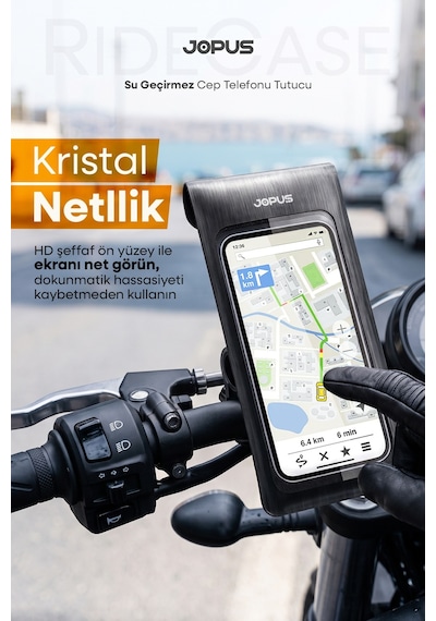 Jopus Su Geçirmez Kılıf Telefon Tutucu Motosiklet, Bisiklet, Scooter, ATV Uyumlu Gidon Bağlantılı JO-AT112