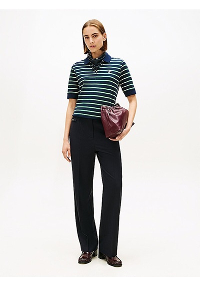 Tommy Hilfiger Th Scrıpt Lyocell Zıp Ss Polo Kadın Yeşil T-shirt - Ww0ww47853
