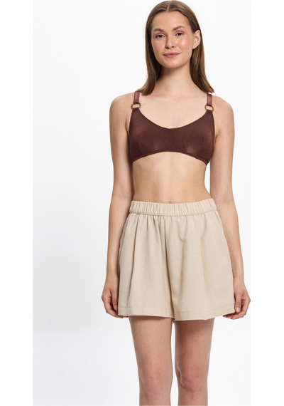 Toosalty Kadın %100 Cotton Kısa Cepli Plaj Şortu 25pl10st Bej