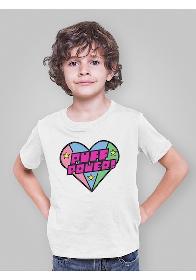 Sevbano Puff Power Yazılı Power Puff Girls Baskılı Unisex Çizgi Film Çocu Beyaz