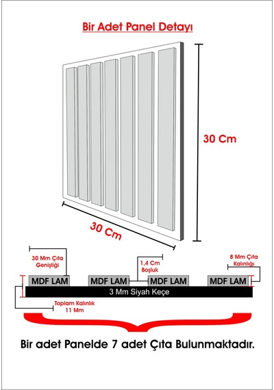 Winflex Mini Eko Akustik Ahşap Panel Antrasit Gri - 30x30cm Antrasit Gri 30x30cm
