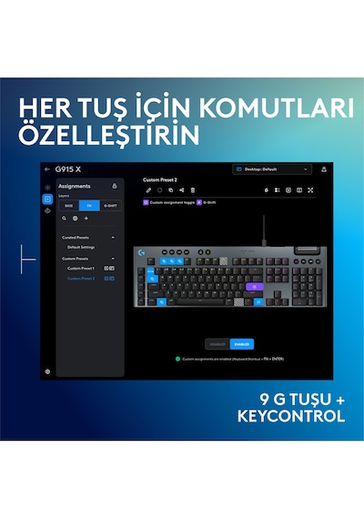 Logitech G915 X Düşük Profilli Rgb Aydınlatmalı Gl Brown Pc/mac Için Kablolu Ingilizce Q Mekanik Oyun Klavyesi, Siyah
