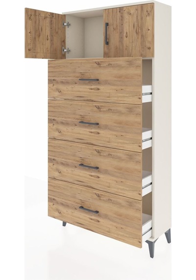 Arges Dolap Tek Raflı 4 Çekmeceli 2 Kapaklı 88x30x182 Aytaşı-çam Aytaşı