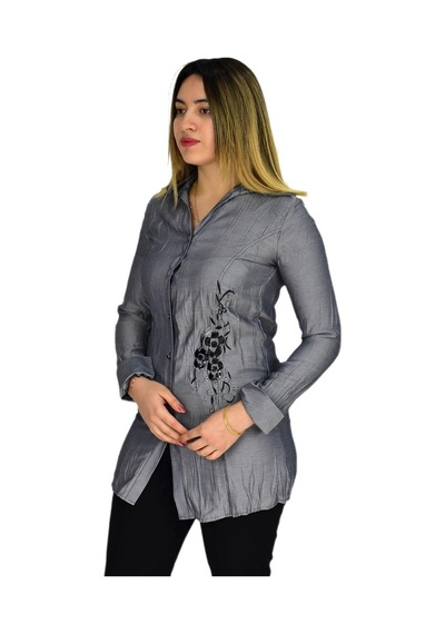 Kadın Gri Nakışlı Tunik Akr-1323 001