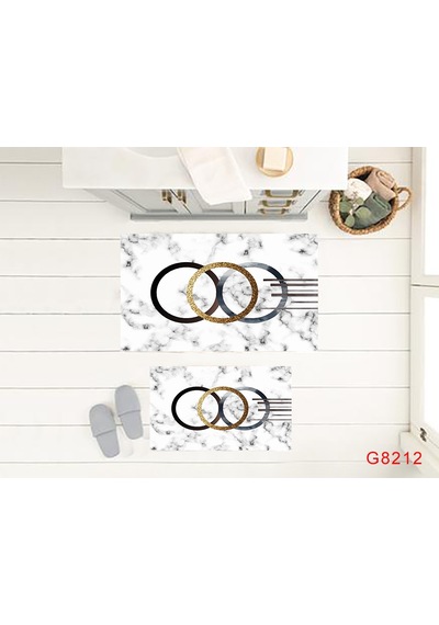 Mermer Desen Banyo Paspası, Dekoratif Klozet Takımı, Yıkanabilir, Beyaz