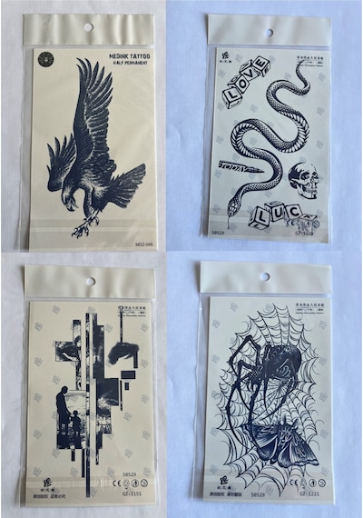 Kartal Yılan 4 Adet Birden 3 Hafta Kalıcı Geçici Yapıştırma Dövme 18x11 Cm