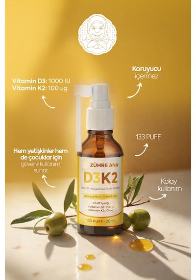 Vitamin D3&k2 İçeren Sıvı Takviye Sprey 20 ML