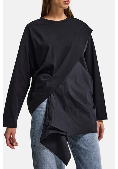 it's basic Kadın Siyah W5 Oversize Çift Parça Tasarım Gömlek Sweatshirt