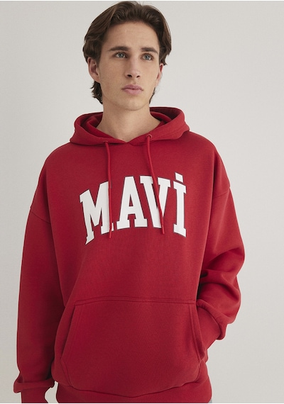 Mavi - Mavi Logo Baskılı Kapüşonlu Kırmızı Sweatshirt 067149-86417 Kırmızı