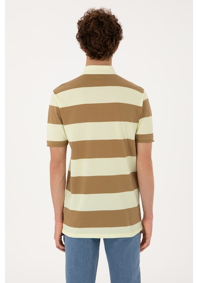 U.S. Polo Assn. Erkek Regular Fit Haki Polo Yaka Çizgili Tişört 50306827-VR027