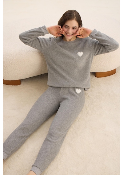 Sevim Kadın Uzun Kol Polar Gri Melanj Pijama Takım C1t5n1o61 001