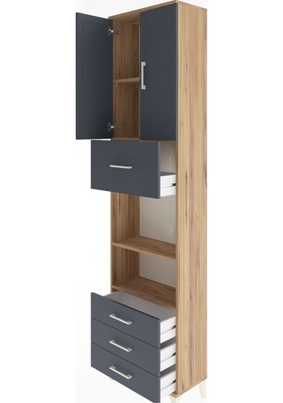 Arges Dolap 4 Raflı 4 Çekmeceli 2 Kapaklı 60x30x243 Çam-antrasit Atlas Çam