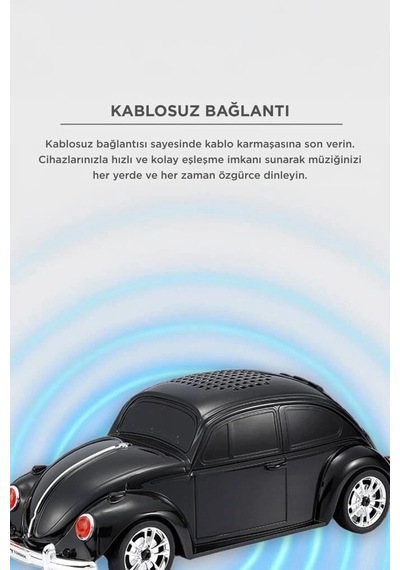 Özel Üretim Torima Bluetooth Hoparlör Retro Araba Vosvos D49 Siyah Dekoratif Görsel